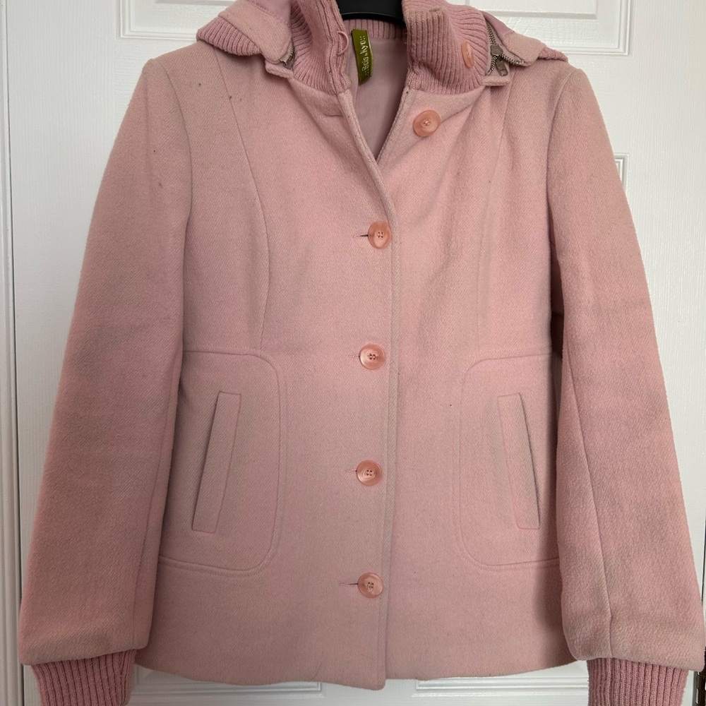 Blush Pink Wool Pea Coat with Notched Collar